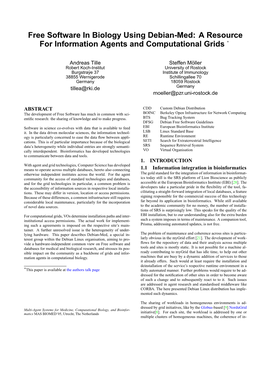 Free Software in Biology Using Debian-Med: a Resource for Information Agents and Computational Grids ∗