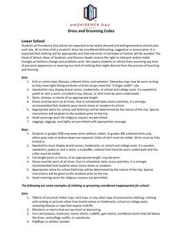 Dress and Grooming Codes Lower School