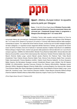 Atletica, Europei Indoor: La Squadra Azzurra Parte Per Glasgow