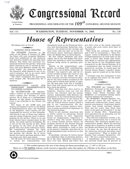 Congressional Record United States Th of America PROCEEDINGS and DEBATES of the 109 CONGRESS, SECOND SESSION