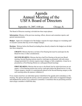 Agenda Annual Meeting of the USFA Board of Directors