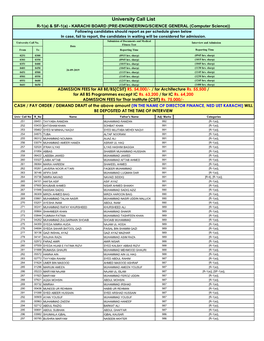 University Call List