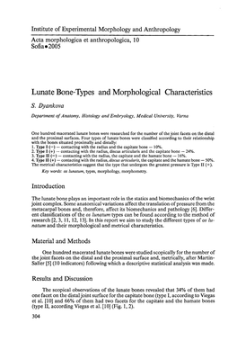 Lunate Bone-Types and Morphological Characteristics