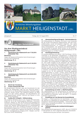 Aus Dem Marktgemeinderat Heiligenstadt I. Ofr