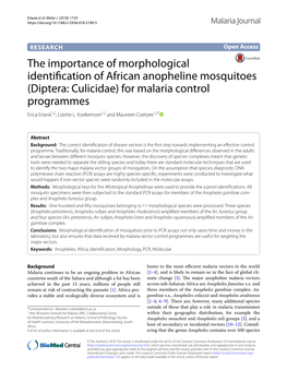 The Importance of Morphological Identification of African Anopheline