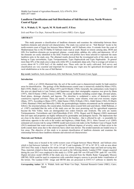 Landform Classification and Soil Distribution of Sidi Barrani Area, North-Western Coast of Egypt