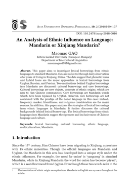 An Analysis of Ethnic Influence on Language: Mandarin Or Xinjiang