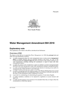 Water Management Amendment Bill 2018