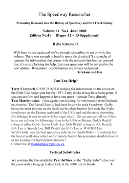 Volume 11 No.1 June 2008 Edition No.41 [Pages 12 – 13 Supplement]