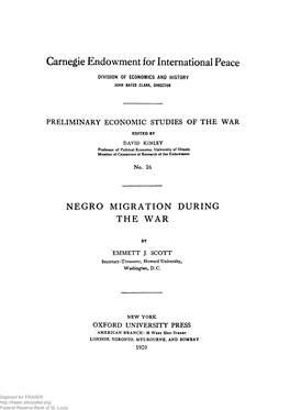 Negro Migration During the War