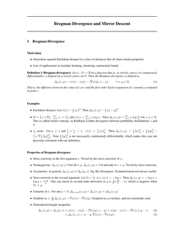 Bregman Divergence and Mirror Descent