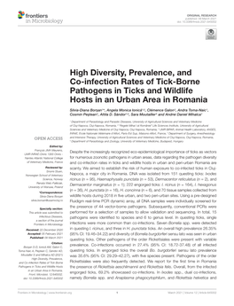 High Diversity, Prevalence, and Co-Infection Rates of Tick-Borne Pathogens in Ticks and Wildlife Hosts in an Urban Area in Romania