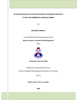 An Investigation Into the Effectiveness of Business Continuity Plans for Commercial Banks in Zambia