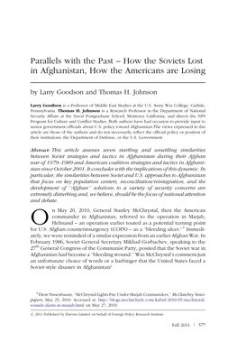 Parallels with the Past Â€“ How the Soviets Lost in Afghanistan, How