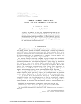 Characterizing Derivations from the Disk Algebra to Its Dual