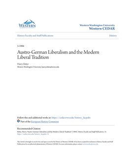 Austro-German Liberalism and the Modern Liberal Tradition Harry Ritter Western Washington University, Harry.Ritter@Wwu.Edu