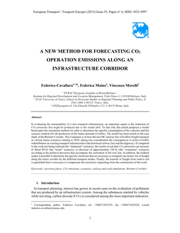 A New Method for Forecasting Co2 Operation Emissions Along an Infrastructure Corridor