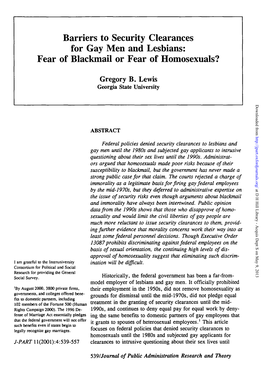 Barriers to Security Clearances for Gay Men and Lesbians: Fear of Blackmail Or Fear of Homosexuals?