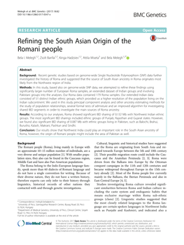 Refining the South Asian Origin of the Romani People Bela I