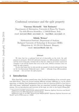 [Math-Ph] 7 Sep 2016 Conformal Covariance and the Split Property