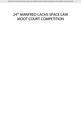 24Th MANFRED LACHS SPACE LAW MOOT COURT COMPETITION