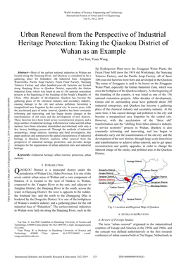 Urban Renewal from the Perspective of Industrial Heritage Protection: Taking the Qiaokou District of Wuhan As an Example Yue Sun, Yuan Wang