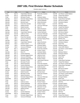 2007 USL First Division Master Schedule