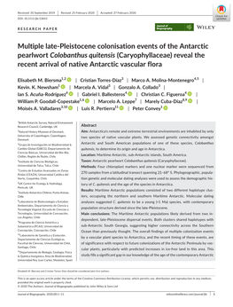 Colobanthus Quitensis (Caryophyllaceae) Reveal the Recent Arrival of Native Antarctic Vascular Flora