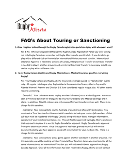 FAQ's About Touring Or Sanctioning