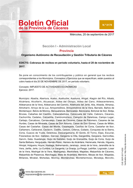 Sección I - Administración Local Provincia Organismo Autónomo De Recaudación Y Gestión Tributaria De Cáceres