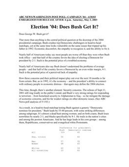 May 3 — Election '04: Does Bush Get