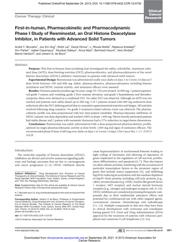 First-In-Human, Pharmacokinetic and Pharmacodynamic Phase I Study of Resminostat, an Oral Histone Deacetylase Inhibitor, in Patients with Advanced Solid Tumors