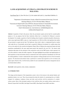 Land Acquisition at Strata and Stratum Scheme in Malaysia