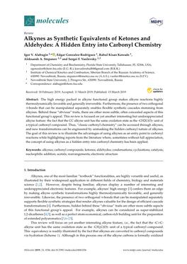 Alkynes As Synthetic Equivalents of Ketones and Aldehydes: a Hidden Entry Into Carbonyl Chemistry