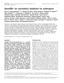 Genedb—An Annotation Database for Pathogens Flora J