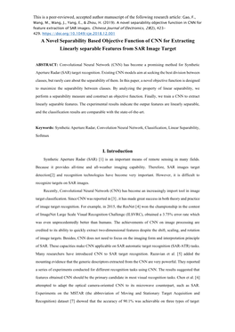 A Novel Separability Based Objective Function of CNN for Extracting Linearly Separable Features from SAR Image Target