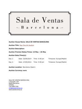 SALA DE VENTAS BARCELONA Auction Title