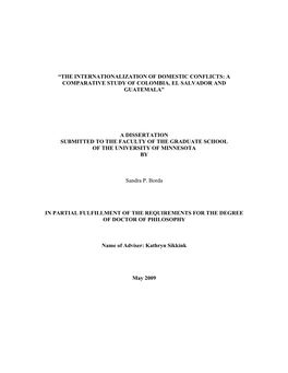 The Internationalization of Domestic Conflicts: a Comparative Study of Colombia, El Salvador and Colombia