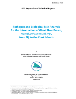 Pathogen and Ecological Risk Analysis for the Introduction of Giant River Prawn, Macrobrachium Rosenbergii , from Fiji to the Cook Islands