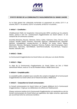 Statuts De La Communaute De Communes Du Grand Cahors