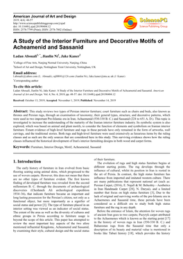 A Study of the Interior Furniture and Decorative Motifs of Acheamenid and Sassanid