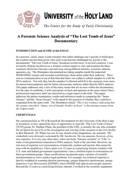 A Forensic Science Analysis of “The Lost Tomb of Jesus” Documentary