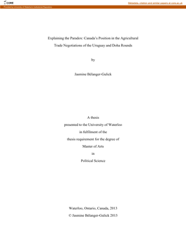 Explaining the Paradox: Canada’S Position in the Agricultural Trade Negotiations of the Uruguay and Doha Rounds