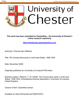 This Work Has Been Submitted to Chesterrep – the University of Chester’S Online Research Repository