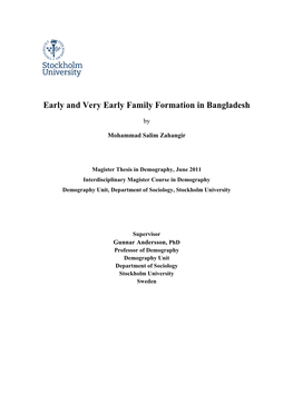 Early and Very Early Family Formation in Bangladesh