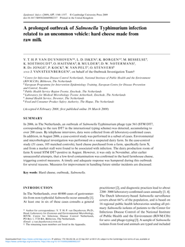 A Prolonged Outbreak of Salmonella Typhimurium Infection Related to an Uncommon Vehicle: Hard Cheese Made from Raw Milk