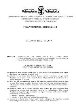 Assessorato Turismo, Sport, Commercio, Agricoltura E Beni Culturali Dipartimento Turismo, Sport E Commercio Strutture Ricettive E Commercio