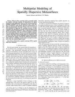 Multipolar Modeling of Spatially Dispersive Metasurfaces Karim Achouri and Olivier J