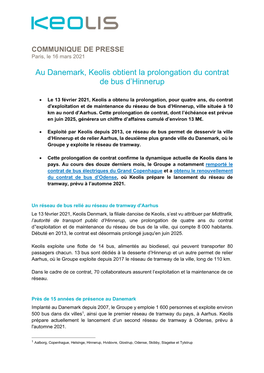 Au Danemark, Keolis Obtient La Prolongation Du Contrat De Bus D’Hinnerup