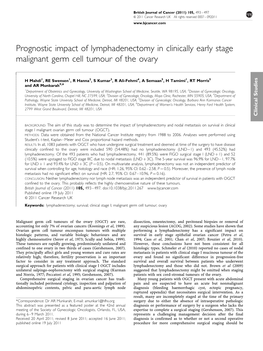 Prognostic Impact of Lymphadenectomy in Clinically Early Stage Malignant Germ Cell Tumour of the Ovary